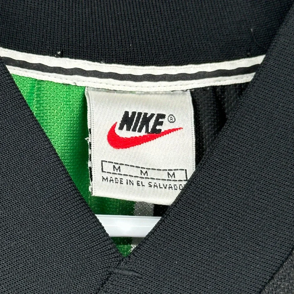 Vintage 90s Nike Team Soccer Striped Jersey Green Black White Mesh Mens Medium